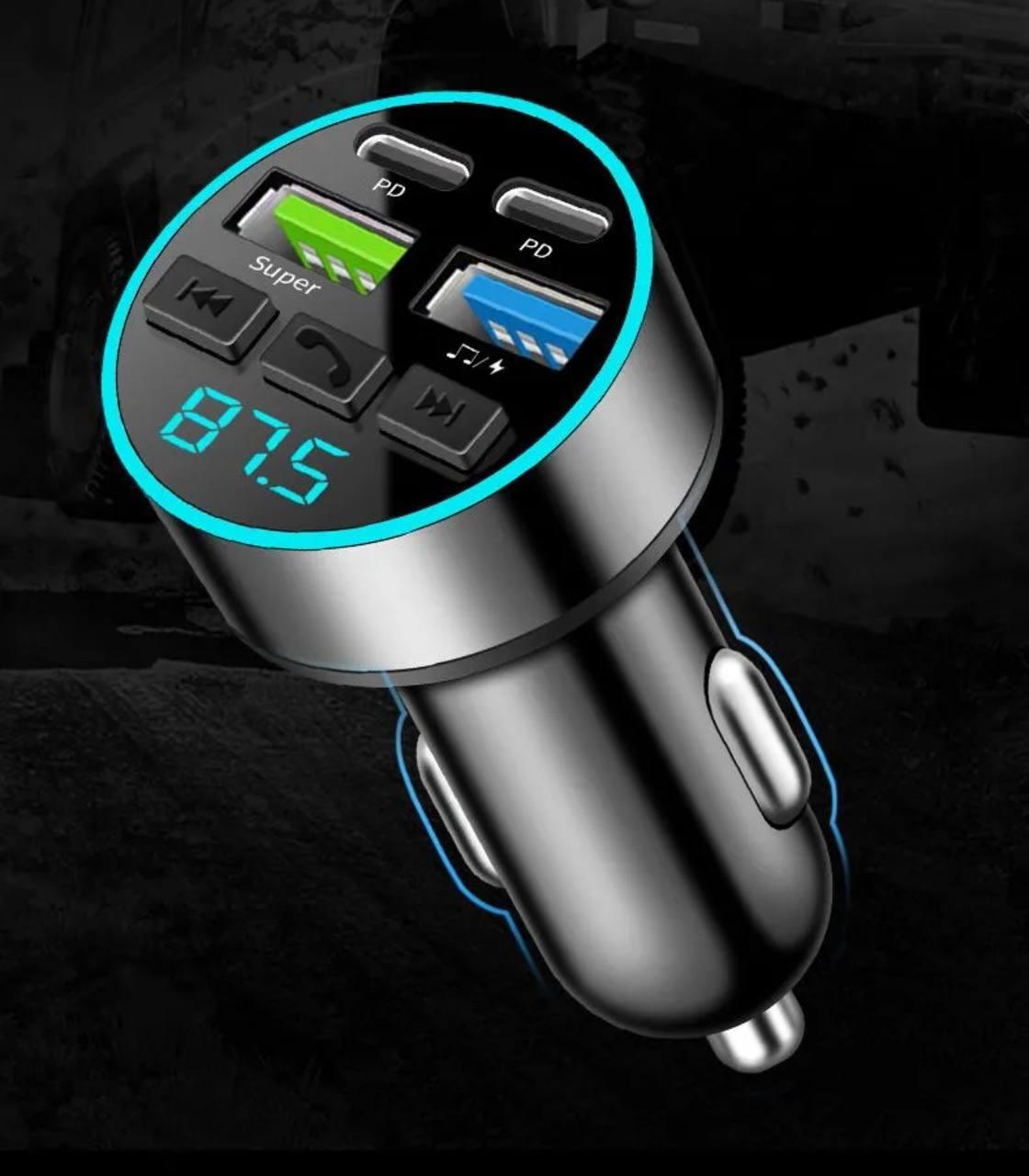 Автомобільний FM-модулятор Bluetooth + MP3 з 4 портами для зарядки (2×USB, 2×Type-C) - Зображення 4