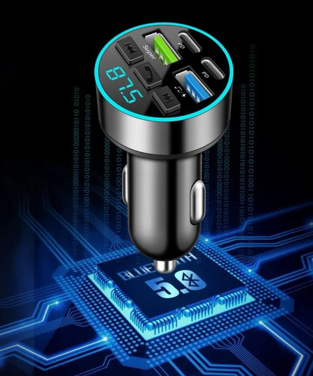 Автомобільний FM-модулятор Bluetooth + MP3 з 4 портами для зарядки (2×USB, 2×Type-C) - Зображення 5