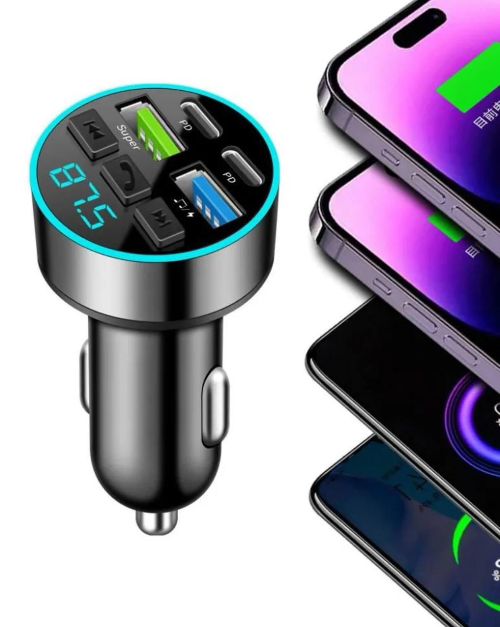Автомобільний FM-модулятор Bluetooth + MP3 з 4 портами для зарядки (2×USB, 2×Type-C) - Зображення 2