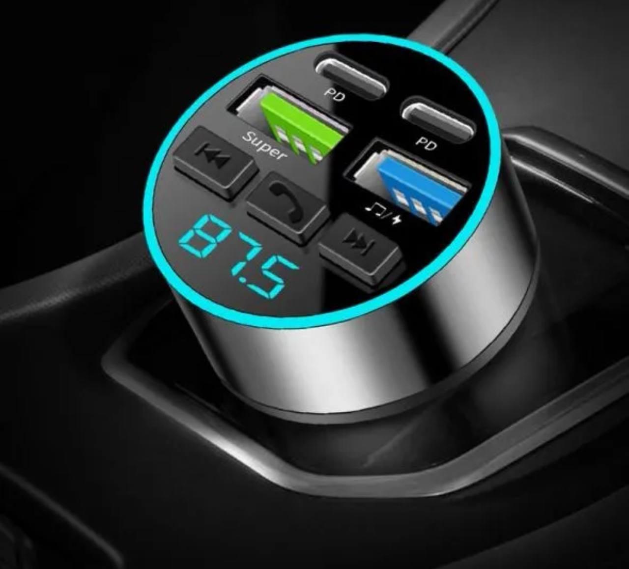 Автомобільний FM-модулятор Bluetooth + MP3 з 4 портами для зарядки (2×USB, 2×Type-C) - Зображення 6