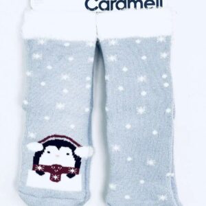 Дитячі махрові шкарпетки Caramell «Пінгвінчик» блакитні, теплі новорічні 18-24 міс