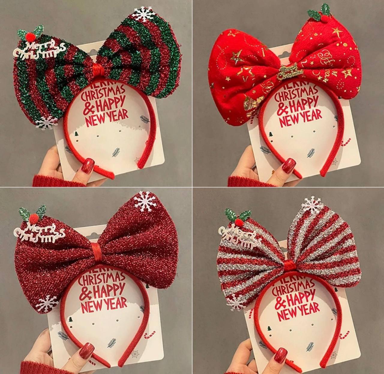 Обруч новорічний «Святковий Бант» Merry Christmas червоний, для дівчаток та дорослих, святковий аксесуар для ф - Зображення 2
