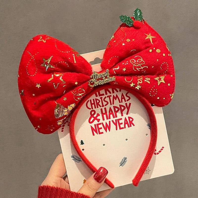 Обруч новорічний «Святковий Бант» Merry Christmas червоний, для дівчаток та дорослих, святковий аксесуар для ф