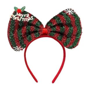 Новорічний обруч «Merry Christmas» з великим блискучим бантом (червоно-зелений), святковий для дівчаток та дорослих