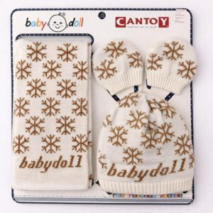 Дитячий комплект Cantoy Babydoll (шапка + шарфик), бежевий зі сніжинками.  0–12 місяців (обхват голови 40–46 см)