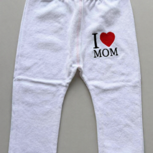 Дитячі штанці з принтом "I Love Mom", білі з рожевими манжетами (розмір 86, 12-18 міс)