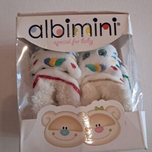 Дитячі пінетки-носочки Albimini Special for Baby в подарунковій упаковці білі, від 0 до 6 місяців.