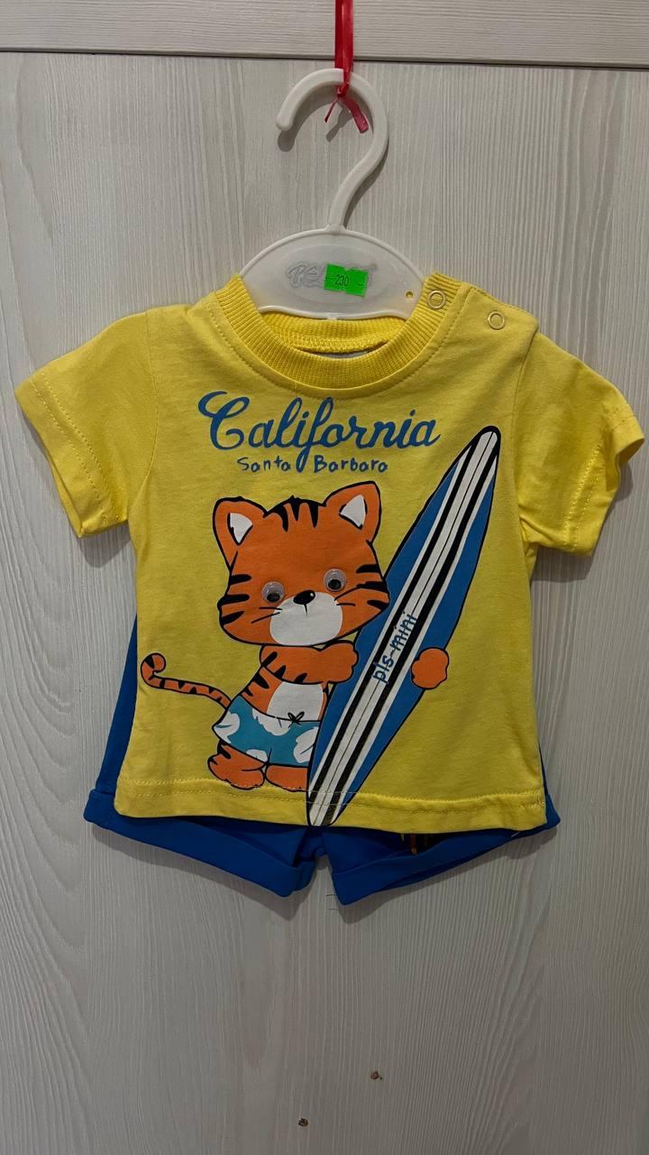 Літній костюм для хлопчика California жовта футболка та сині шорти 6-9 місяців 68 см