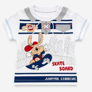 Дитяча футболка на кнопках Skate Kids Board "Заяк-скейтер", біло-синя  68 см