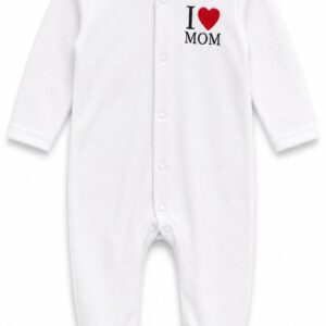 Дитячий трикотажний чоловічок I love Mom білий з червоним серцем розмір 86 (18-24 місяці)