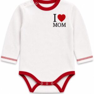 Дитяче боді з довгим рукавом I love Mom біле з червоною окантовкою розмір 86 (12-18 місяців)