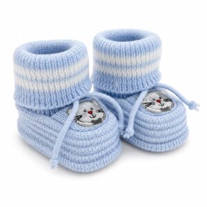 В’язані пінетки-чобітки для хлопчика "Котик", блакитні (0-6 місяців)