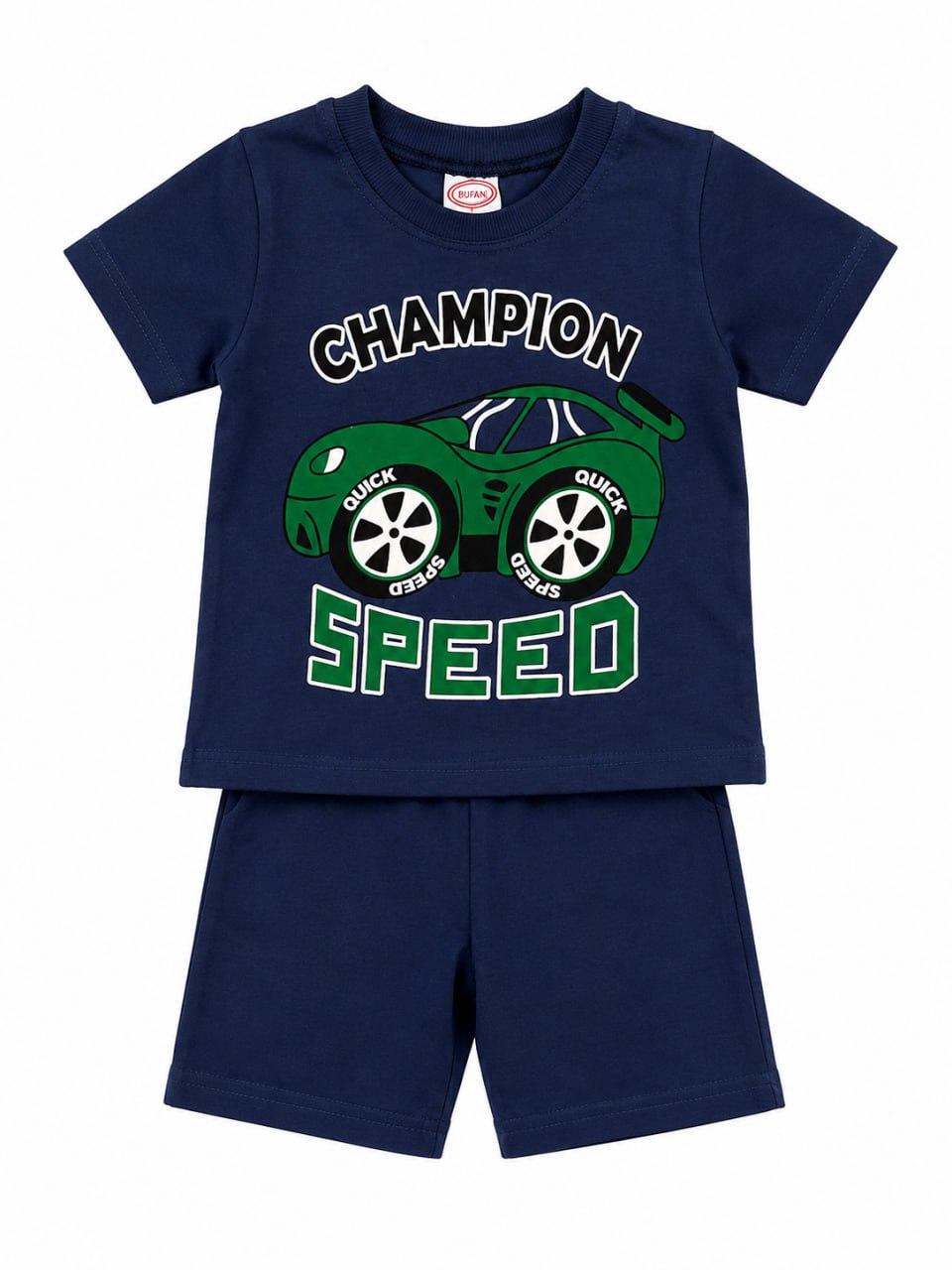 Дитячий літній костюм для хлопчика темно-синій Champion Speed з машинкою розмір 62 см