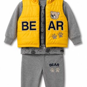 Дитячий костюм трійка для хлопчика з жовтою жилеткою BEAR, 6 місяців 68 см
