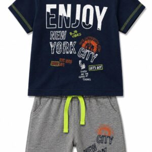 Дитячий літній костюм для хлопчика футболка та шорти Enjoy New York, синій з сірим, розмір 74, 9 місяців