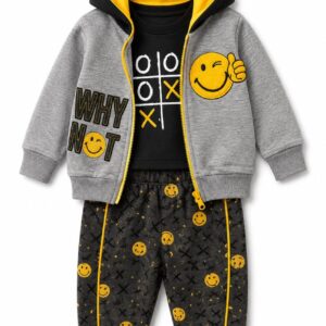 Дитячий костюм трійка для хлопчика зі смайликами сірий на 6 місяців